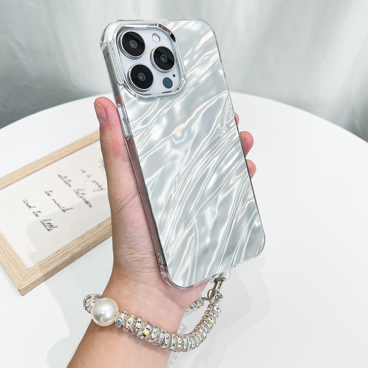 Luxus Schimmerndes Perlmutt Weiß Case mit Handband für iPhone 15